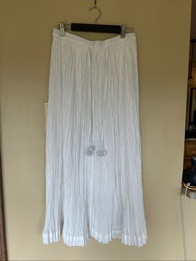 Women's White Crinkle Maxi Skirt with Drawstring Waist